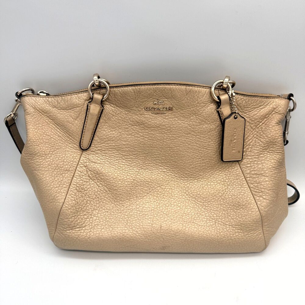 Coach Kelsey Satchel Gold Pebble Leather Crossbody Bag Metallic Designer
